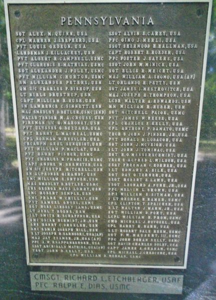 PENNSYLVANIA MEDAL OF HONOR WAR MEMORIAL PLAQUE B