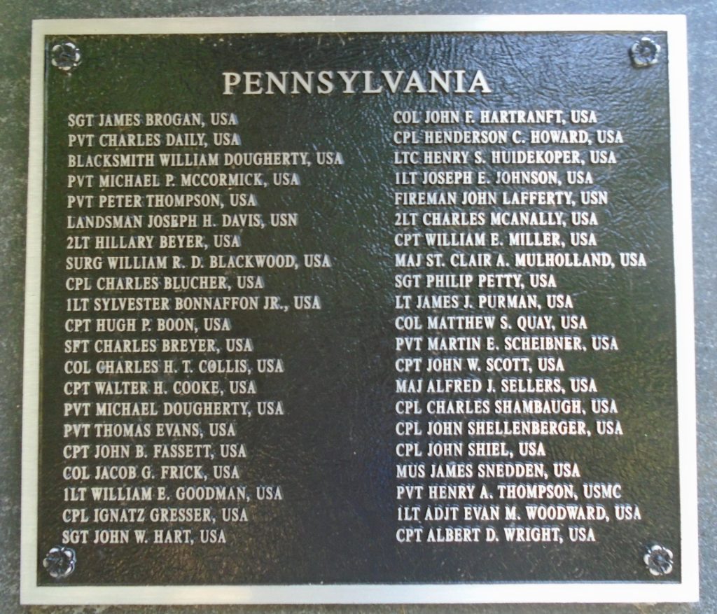 PENNSYLVANIA MEDAL OF HONOR WAR MEMORIAL PLAQUE E