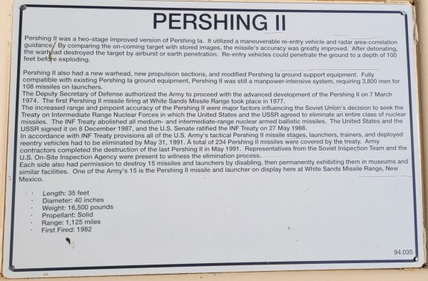 PERSHING II MISSILE MEMORIAL PLAQUE