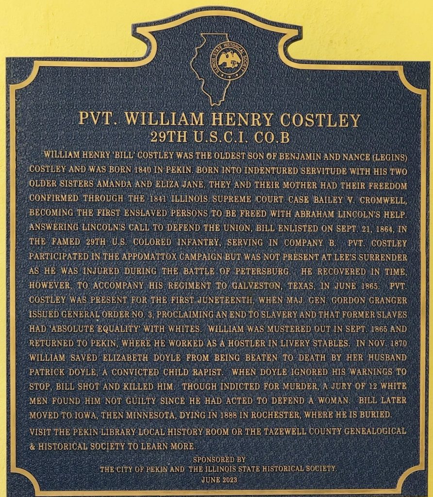 PVT. WILLIAM HENRY COSTLEY WAR MEMORIAL PLAQUE