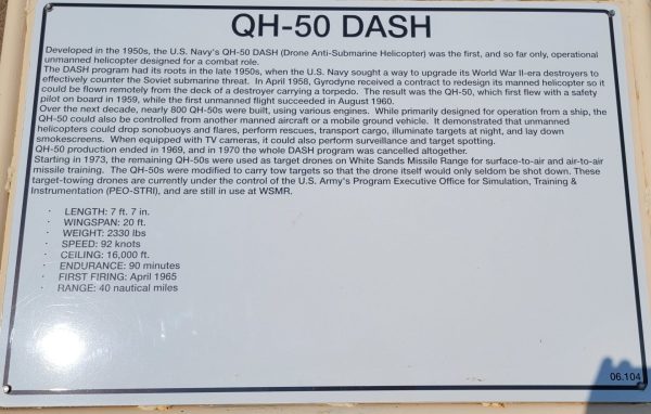 QH-50 DASH UNMANNED HELICOPTER MEMORIAL PLAQUE