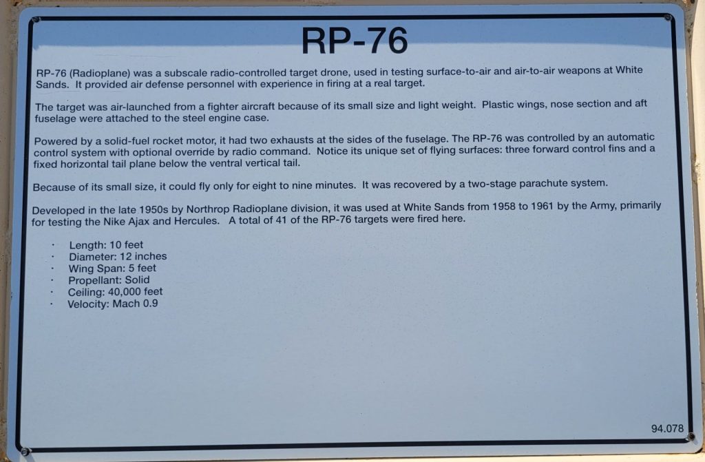 RP-76 MISSILE MEMORIAL PLAQUE