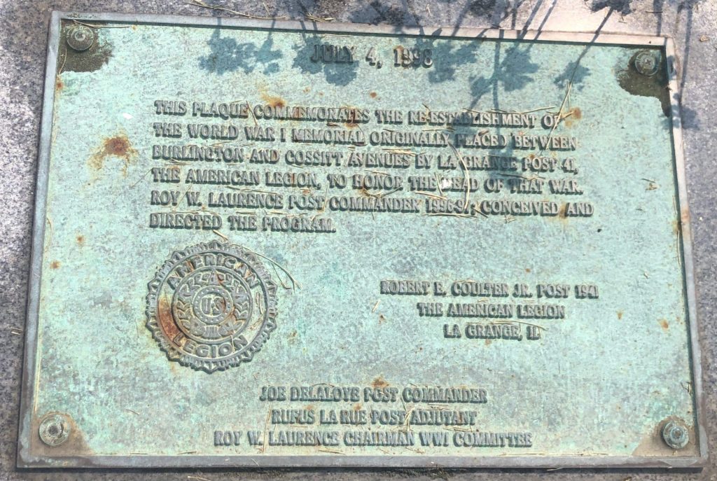 RE-ESTABLISHMENT OF WORLD WAR I MEMORIAL PLAQUE