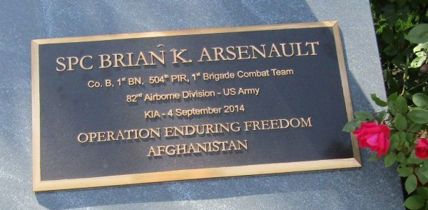 SPC BRIAN K. ARSENAULT WAR MEMORIAL PLAQUE