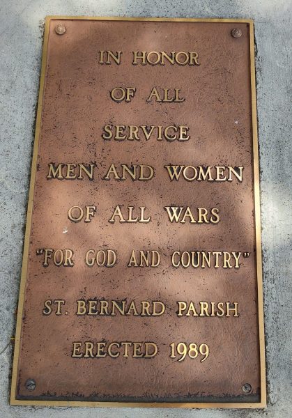 ST. BERNARD PARISH ALL WARS VETERANS MEMORIAL PLAQUE