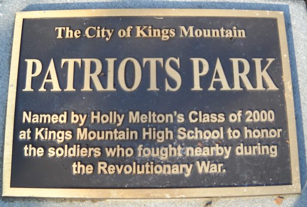 THE CITY OF KINGS MOUNTAIN PATRIOTS PARK MEMORIAL PLAQUE