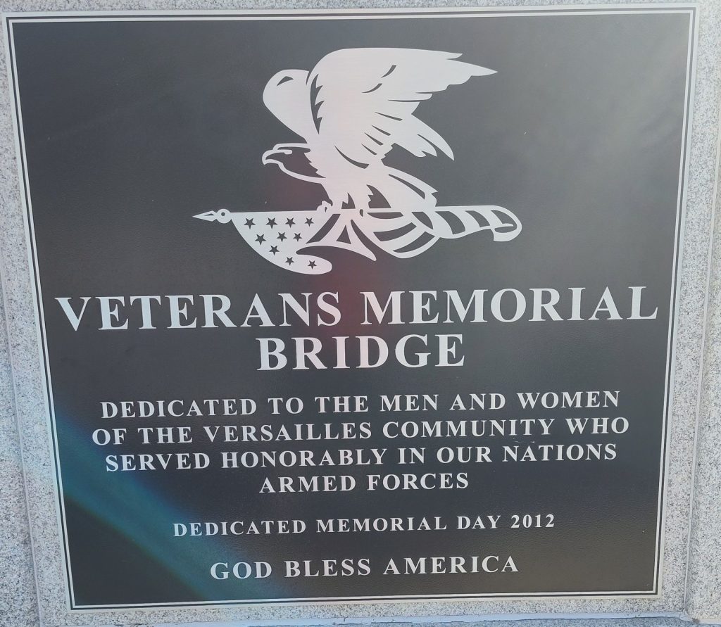 VERSAILLES COMMUNITY VETERANS MEMORIAL BRIDGE PLAQUE