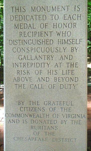 VIRGINIA MEDAL OF HONOR WAR MEMORIAL STONE A