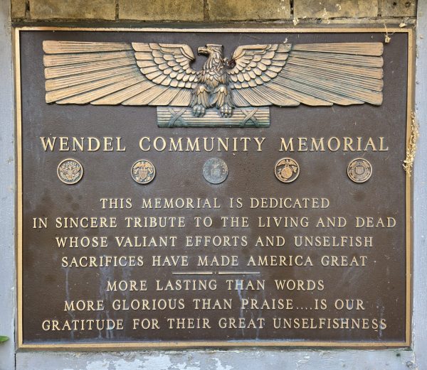 WENDEL COMMUNITY MEMORIAL PLAQUE