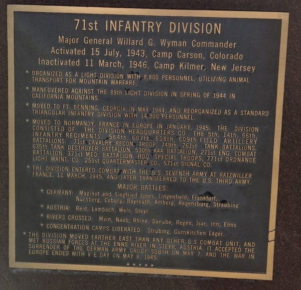 71ST INFANTRY DIVISION WAR MEMORIAL PLAQUE
