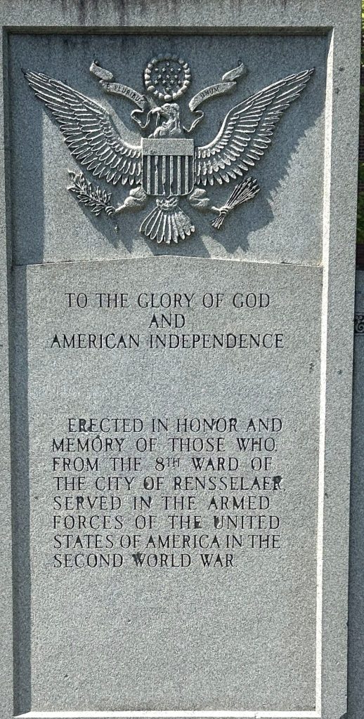 8TH WARD OF THE CITY OF RENSSELAER SECOND WORLD WAR MEMORIAL CLOSE-UP
