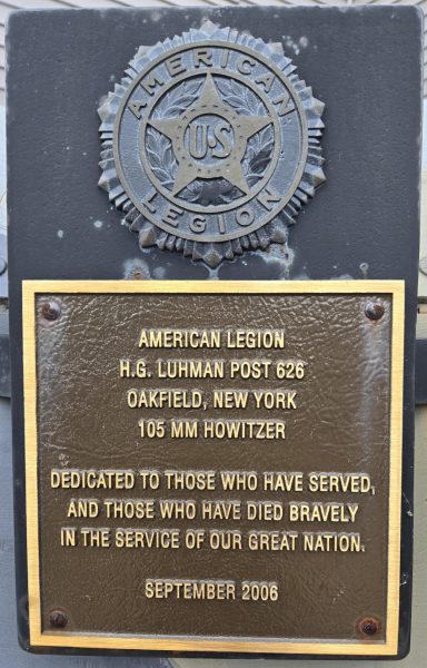 AMERICAN LEGION POST 626 105 MM HOWITZER MEMORIAL PLAQUE
