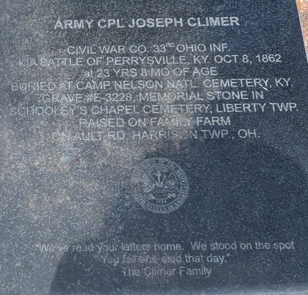 ARMY CPL. JOSEPH CLIMER WAR MEMORIAL STONE