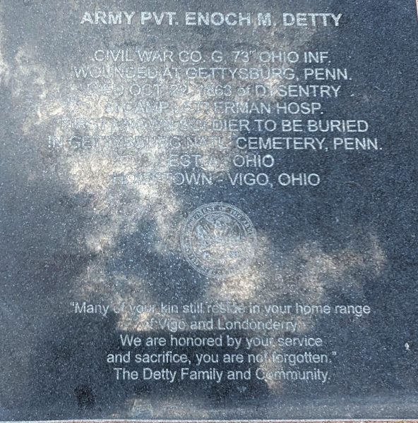 ARMY PVT ENOCH M. DETTY WAR MEMORIAL STONE