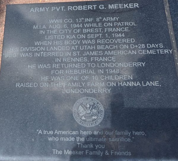 ARMY PVT. ROBERT G. MEEKER WAR MEMORIAL STONE