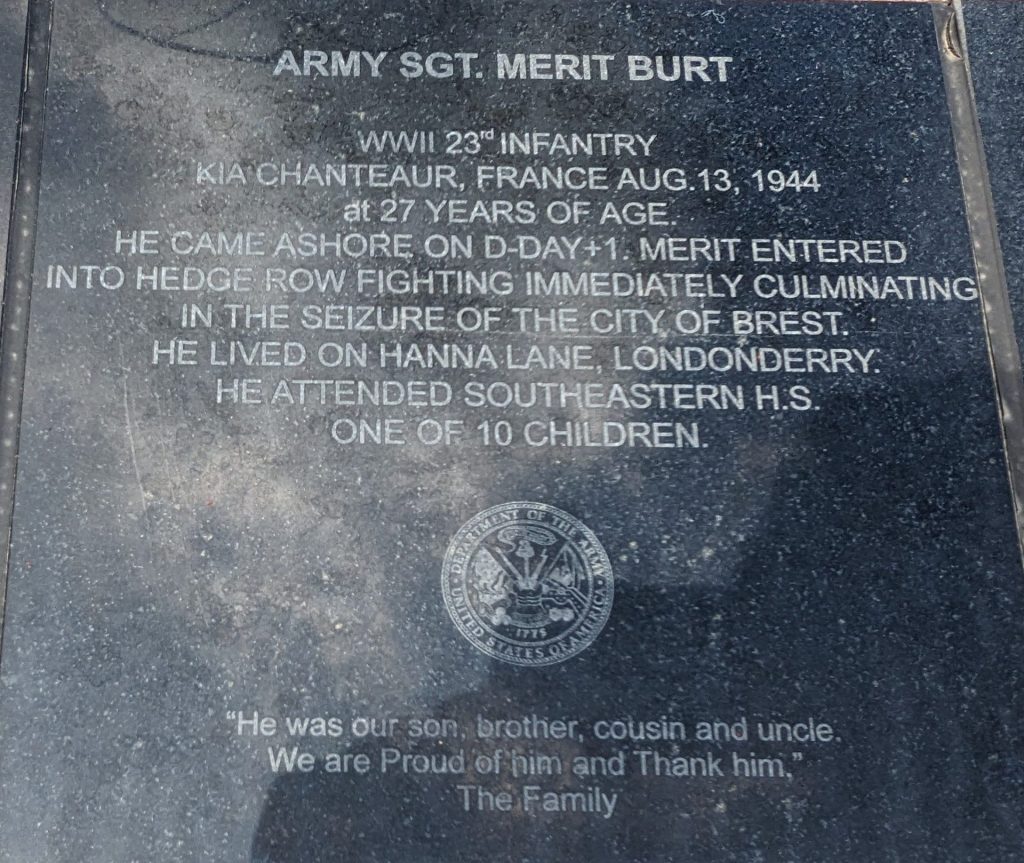ARMY SGT. MERIT BURT WAR MEMORIAL STONE