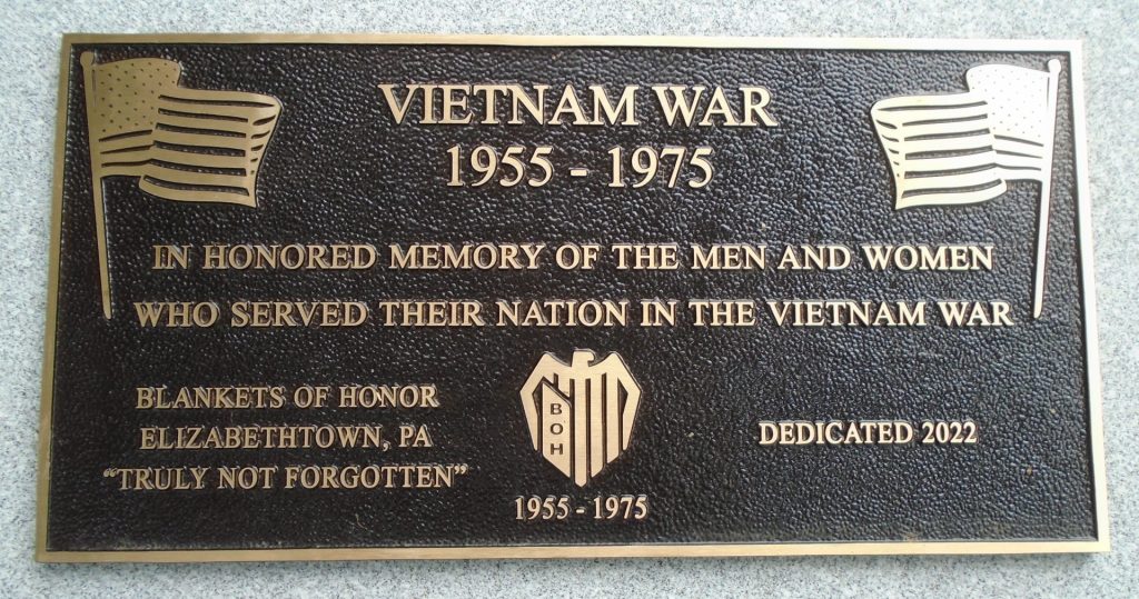 BLANKETS OF HONOR VIETNAM WAR MEMORIAL PLAQUE