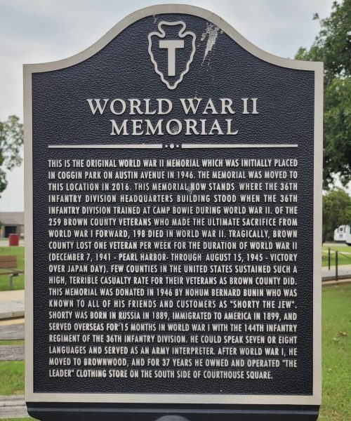 BROWNWOOD WORLD WAR II MEMORIAL SUPREME SACRIFICE MARKER