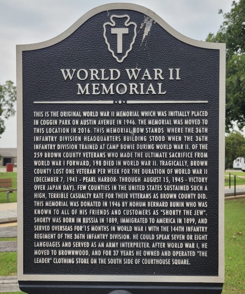 BROWNWOOD WORLD WAR II MEMORIAL SUPREME SACRIFICE MARKER