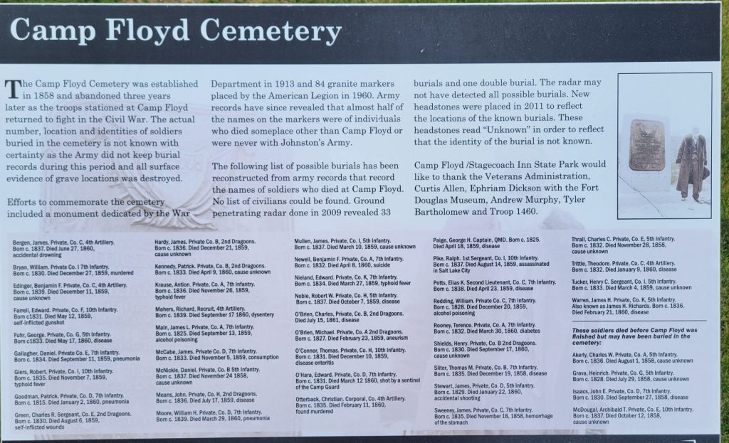 CAMP FLOYD CEMETERY WAR MEMORIAL PLAQUE