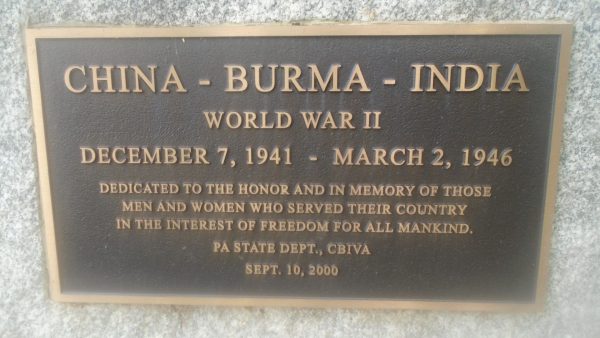 CHINA-BURMA-INDIA VETERANS WAR MEMORIAL PLAQUE A