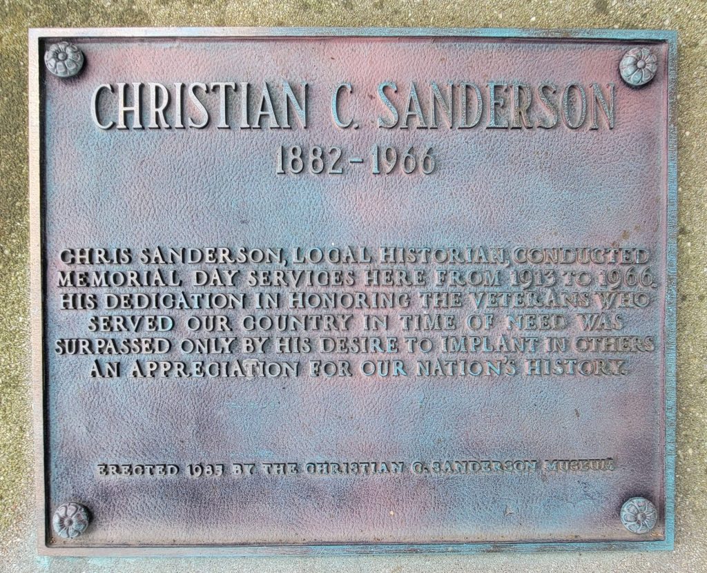 CHRISTIAN C. SANDERSON MEMORIAL PLAQUE