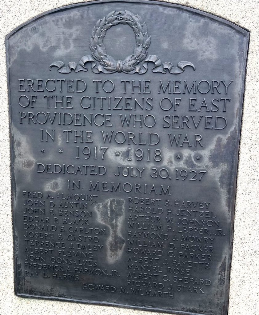 CITIZENS OF EAST PROVIDENCE WORLD WAR MEMORIAL PLAQUE A