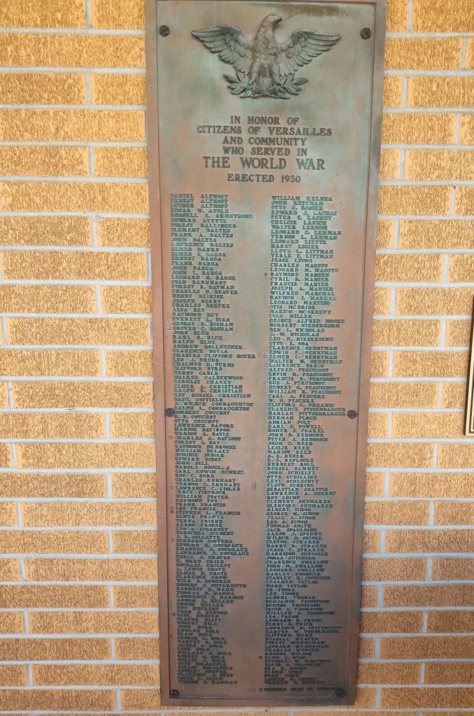 CITIZENS OF VERSAILLES WORLD WAR MEMORIAL PLAQUE