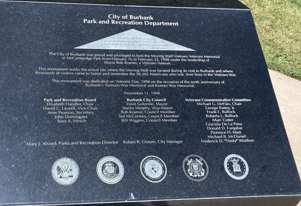 CITY OF BURBANK MOVING WALL VIETNAM VETERANS MEMORIAL STONE