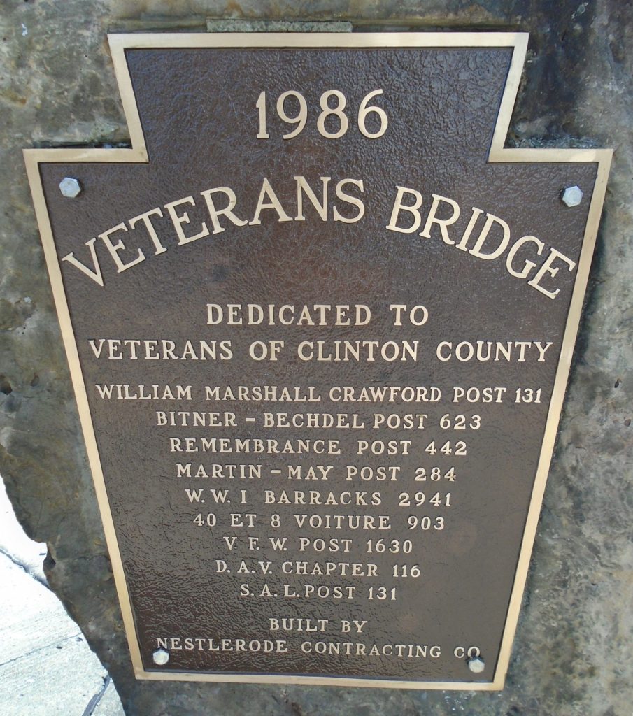 CLINTON COUNTY VETERANS BRIDGE MEMORIAL PLAQUE