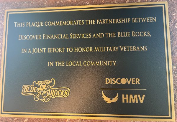 DISCOVER FINANCIAL SERIVCES AND BLUE ROCKS VETERANS MEMORIAL PLAQUE