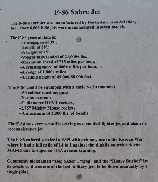 F-86 SABER JET WAR MEMORIAL AIRCRAFT PLAQUE