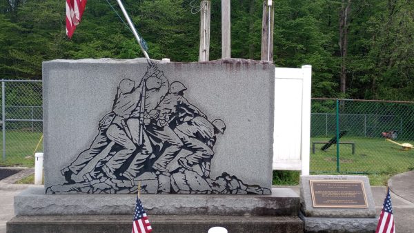 FIRST RAISING OF THE U.S. FLAG OVER MOUNT SURIBACHI MEMORIAL STONE B