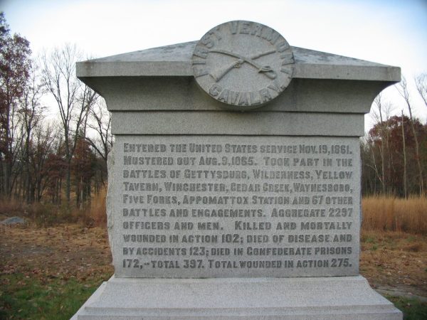 FIRST REGIMENT VERMONT CAVALRY WAR MEMORIAL BACK