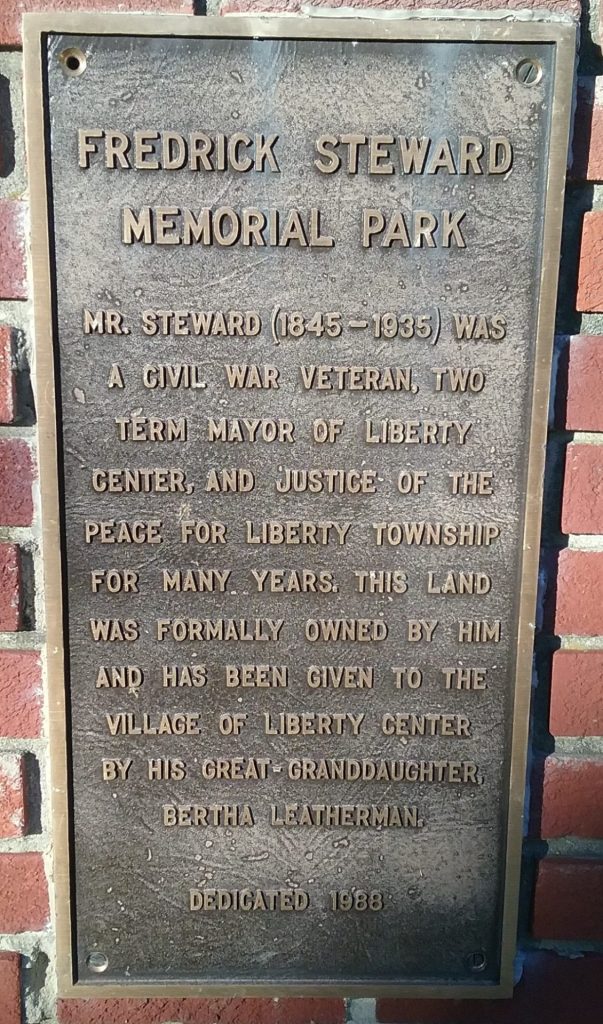 FREDRICK STEWARD MEMORIAL PARK PLAQUE