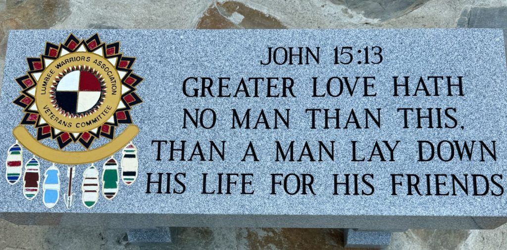 LUMBEE WARRIORS ASSOCIATION VETERANS MEMORIAL BENCH TOP