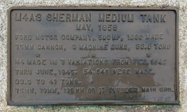 M4A3 SHERMAN MEDIUM TANK MEMORIAL PLAQUE