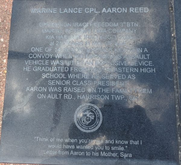 MARINE LANCE CPL. AARON REED WAR MEMORIAL STONE