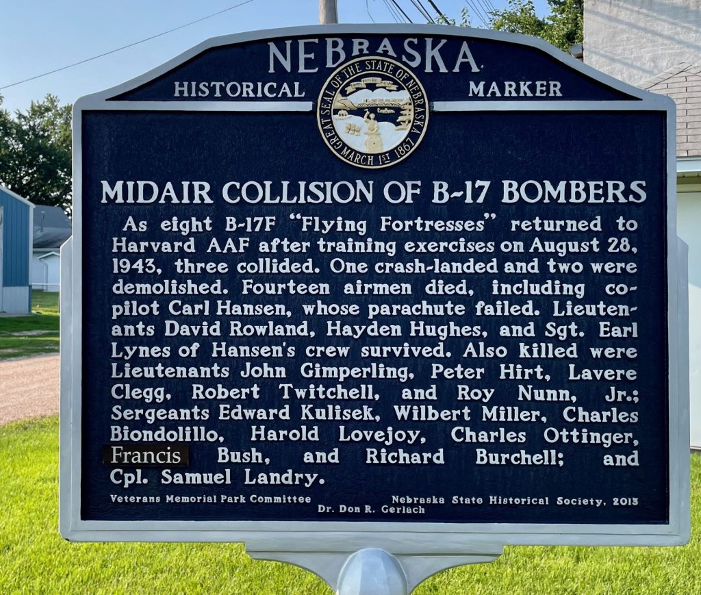 MIDAIR COLLISION OF B-17 BOMBERS WAR MEMORIAL MARKER