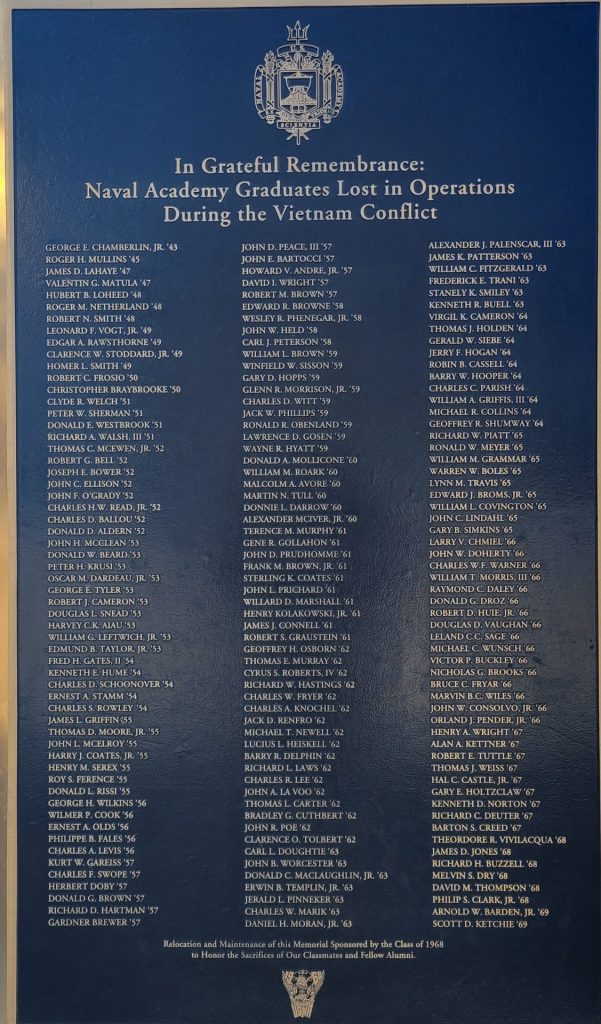 NAVAL ACADEMY GRADUATES LOST IN VIETNAM MEMORIAL PLAQUE