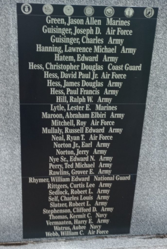 NEW STRAITSVILLE AND THE SURROUNDING AREA VETERANS MEMORIAL BACK PLAQUE B