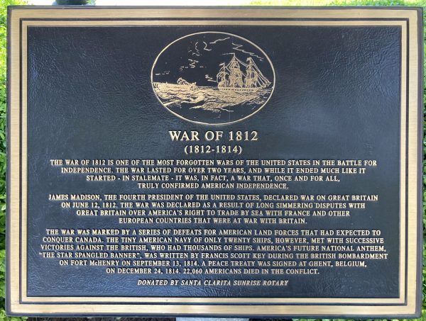NEWHALL WAR OF 1812 MEMORIAL PLAQUE
