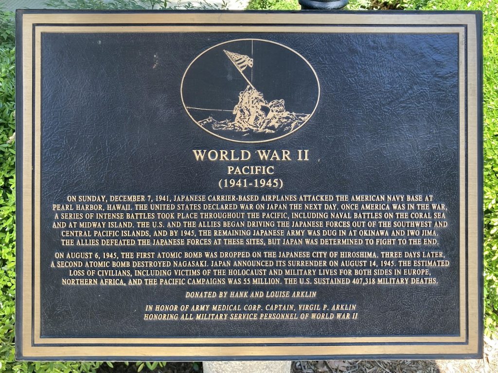 NEWHALL WORLD WAR II PACIFIC MEMORIAL PLAQUE