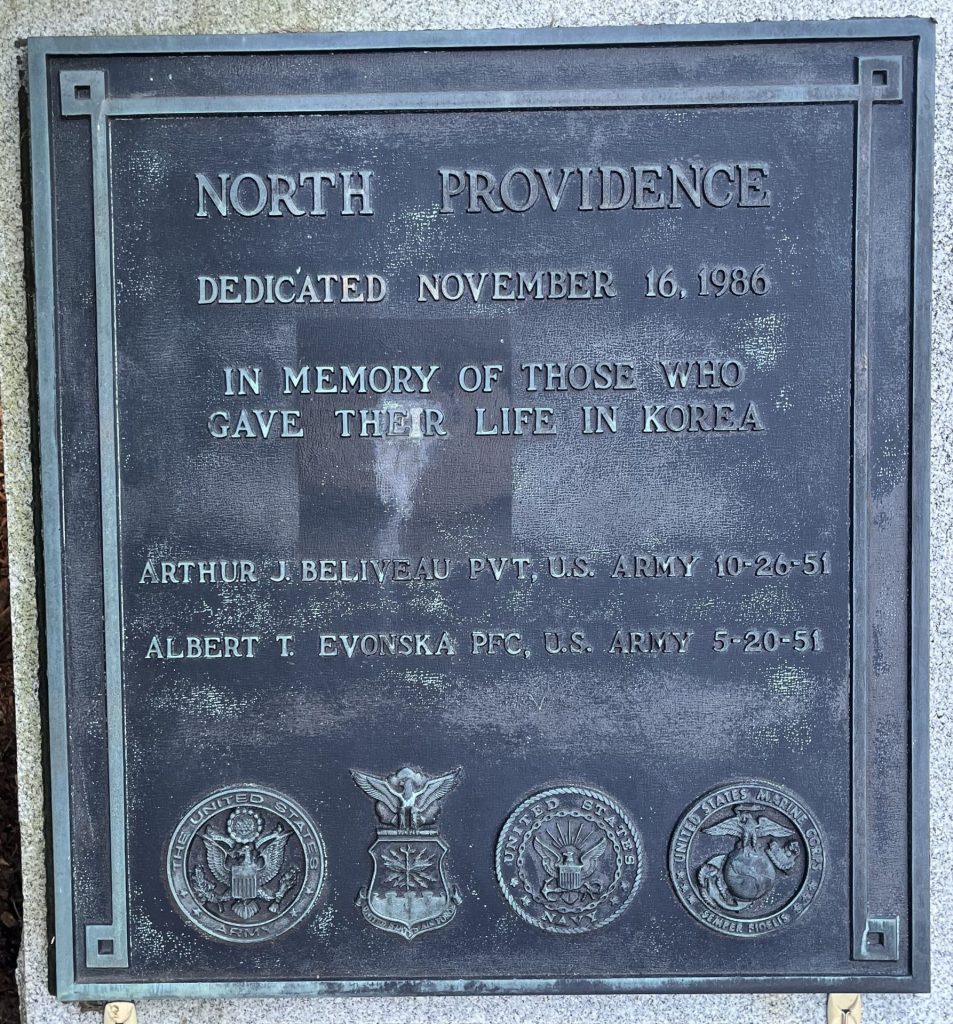 NORTH PROVIDENCE SUPREME SACRIFICE KOREAN WAR MEMORIAL PLAQUE