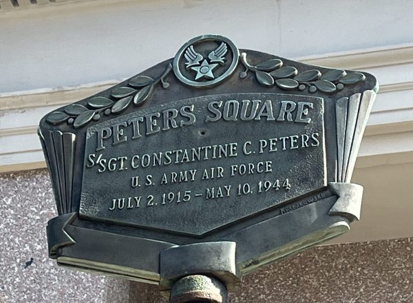 PETERS SQUARE S/SGT CONSTANTINE C. PETERS WAR MEMORIAL PLAQUE