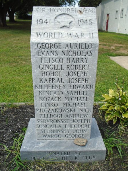 PRINGLE ATHLETIC CLUB WORLD WAR II SUPREME SACRIFICE MEMORIAL