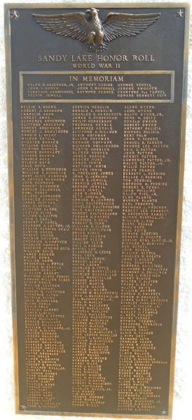 SANDY LAKE HONOR ROLL WORLD WAR II MEMORIAL PLAQUE