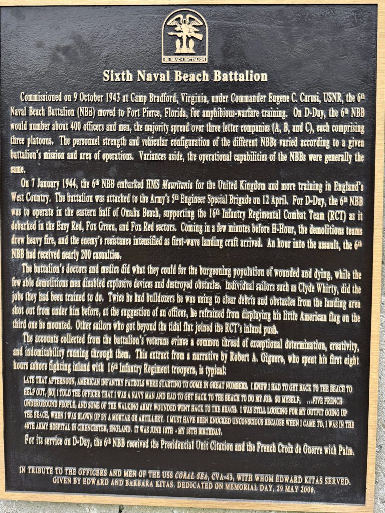 SIXTH NAVAL BEACH BATTALION WAR MEMORIAL PLAQUE