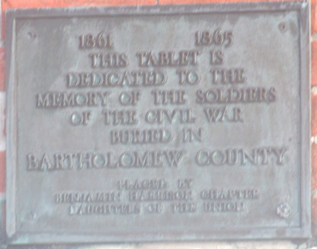 SOLDIERS OF THE CIVIL WAR BURIED IN BARTHOLOMEW COUNTY MEMORIAL PLAQUE