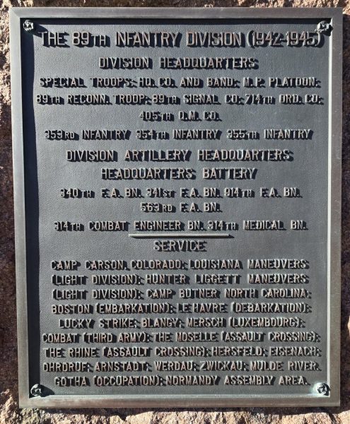 THE 89TH INFANTRY DIVISION (1942-1945) WAR MEMORIAL PLAQUE A